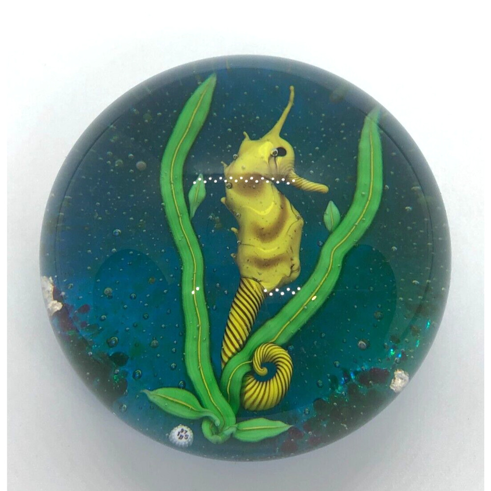 MINT Baccarat Paperweight Large 1975 Blue Seahorse Glass Crystal